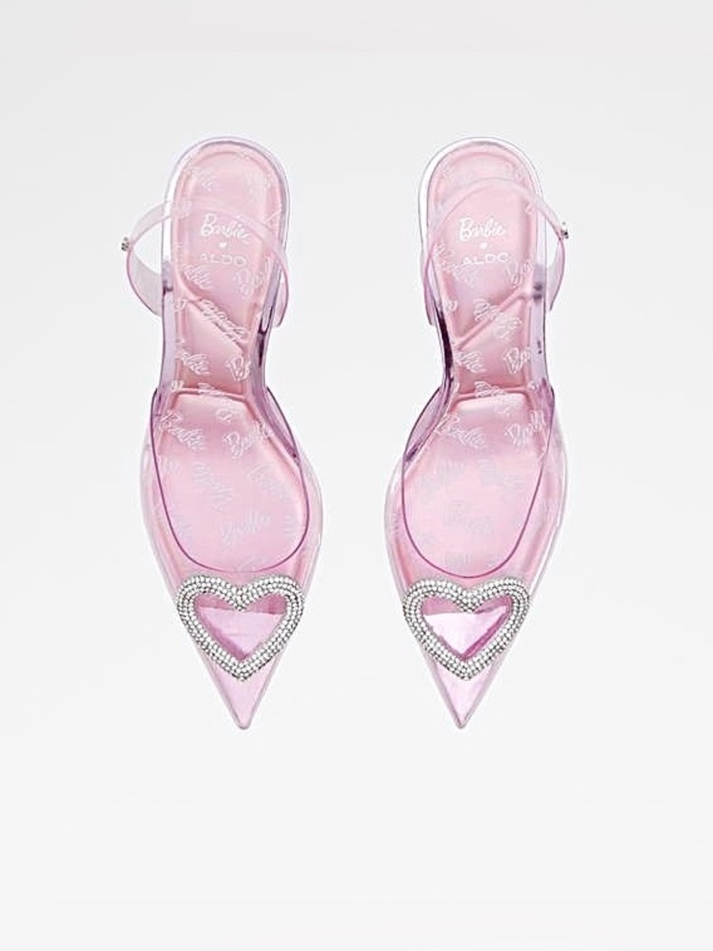 ALDO × Barbie Slingback Heels in Clear Pink with Crystal Heart Gems - Picture 2 of 11
